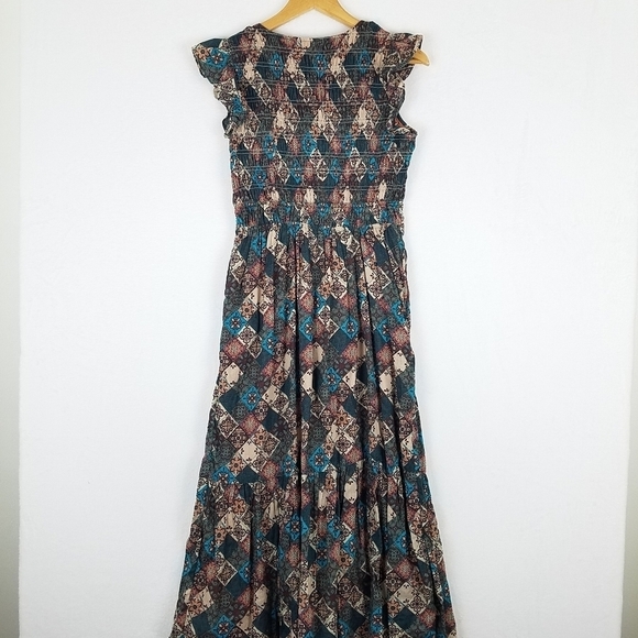 Anthropologie Ruffle Smocked Teired Button Front Cotton Midi Dress XS - Picture 9 of 15